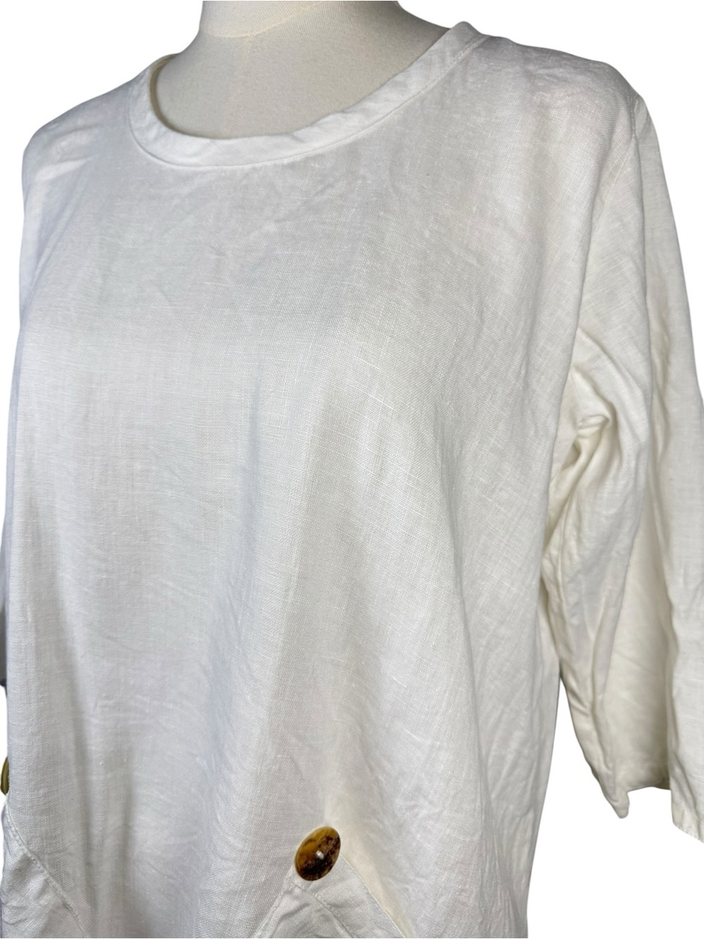 Heart’s Desire Mary Grace White Linen Tunic Top Oversized Pockets XS USA - Picture 4 of 9